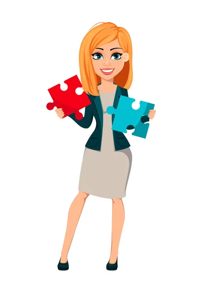 Zeichentrickfigur Geschäftsfrau mit blonden Haaren — Stockvektor