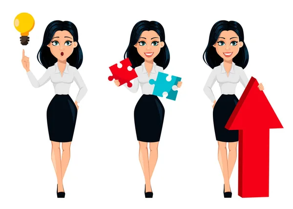 Concepto de mujer de negocios joven moderna, conjunto — Vector de stock