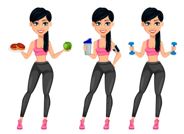 Pretty sporty lady, attractive fitness woman — Stock Vector