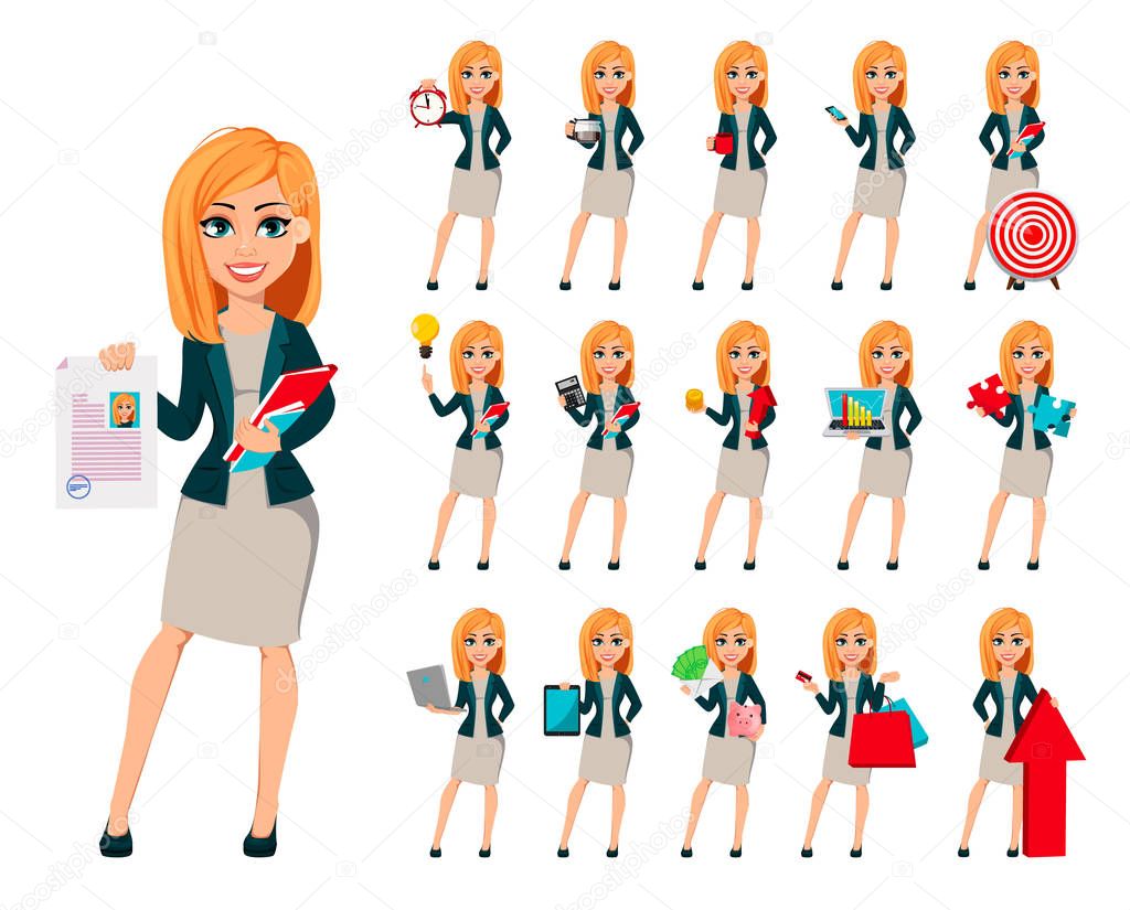 Cartoon character businesswoman with blonde hair