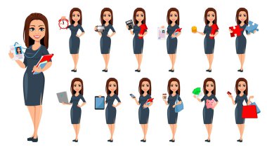 Gri elbiseli modern genç iş kadını