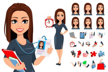 Gri elbiseli modern genç iş kadını