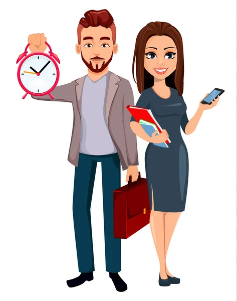 Hombre de negocios joven y mujer de negocios — Vector de stock