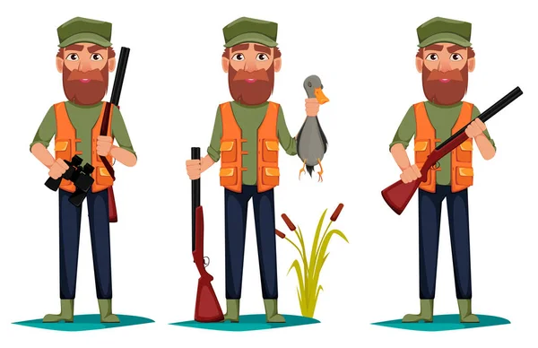 Hunter man cartoon character — Stock Vector