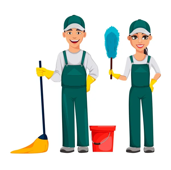 Cleaning service concept. Cheerful cartoon character — Stock Vector