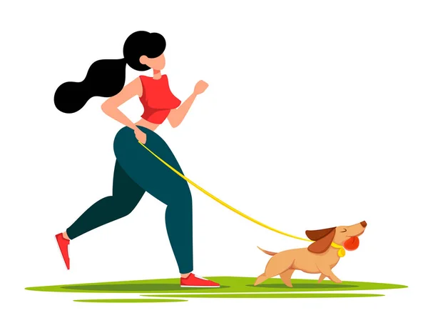 Schöne Frau geht mit ihrem Hund spazieren — Stockvektor