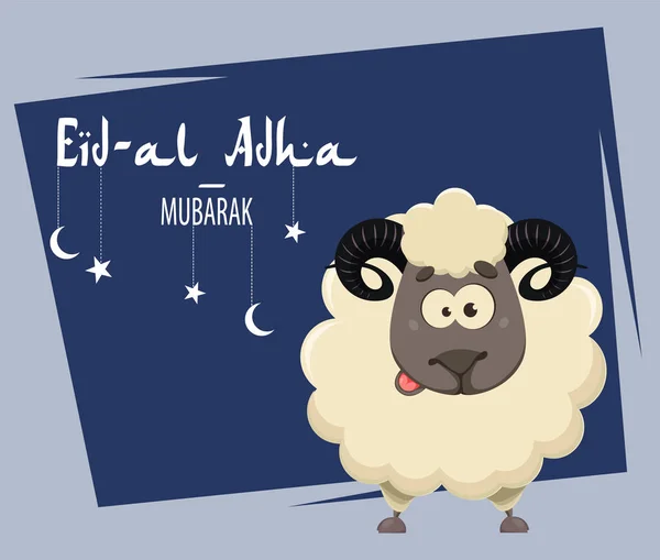 stock vector Eid al Adha Mubarak greeting card with funny ram