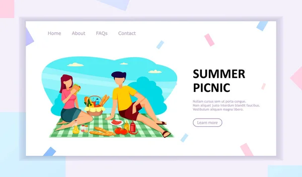 夏季野餐概念。浪漫情侣. — 图库矢量图片