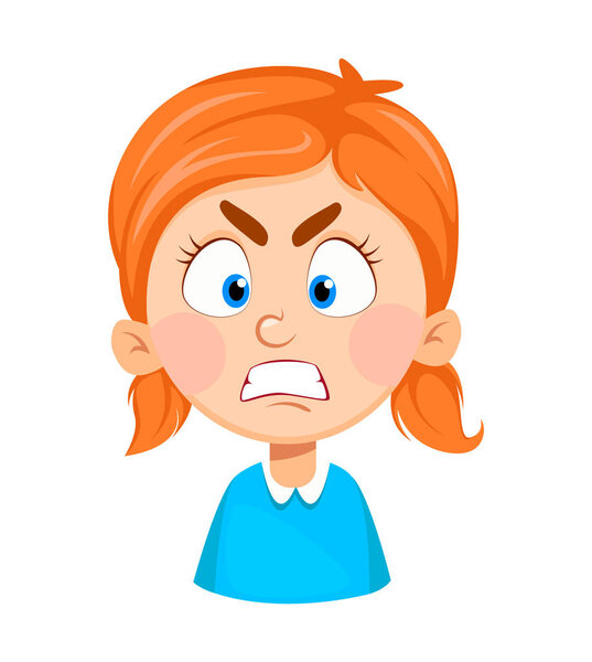 Face expression of cute little girl, angry