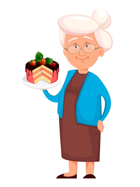 Grandmother holding sweet pie — Stock Vector