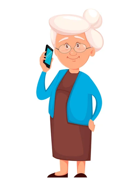 스마트폰을 들고 있는 할머니 — 스톡 벡터