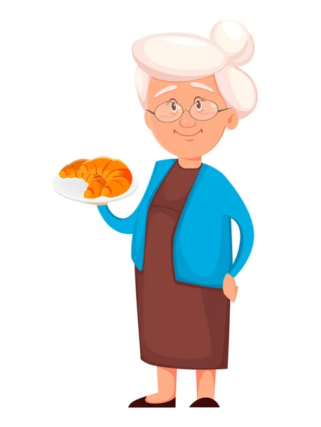 Grandmother holding delicious croissants — Stock Vector