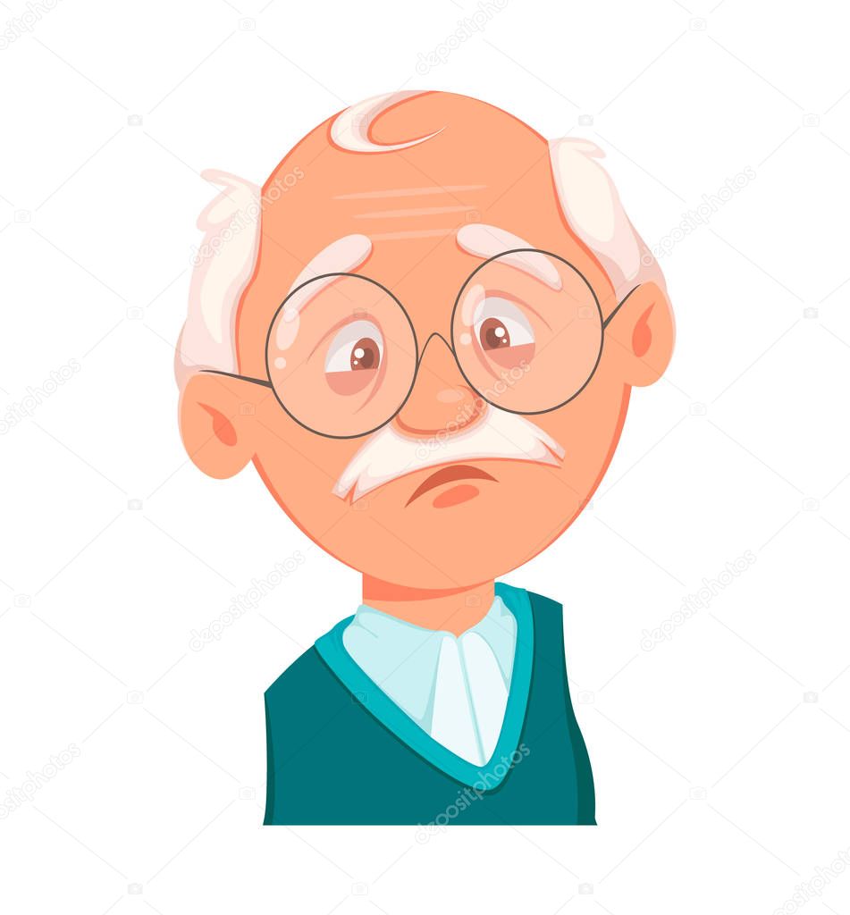 Face expression of grandfather, sad