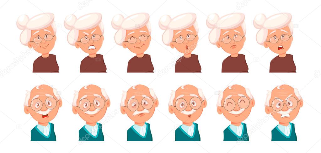 Face expressions of grandfather and grandmother