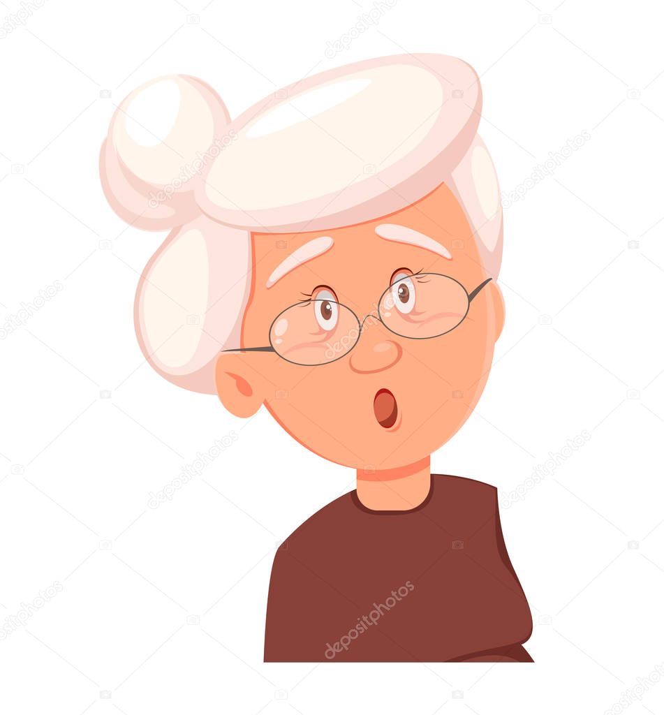 Face expression of grandmother, surprised