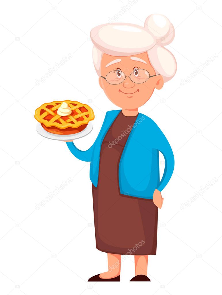 Grandmother holding delicious pie