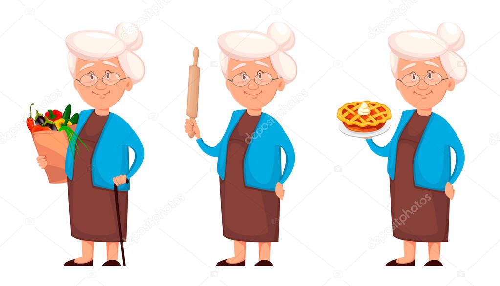 Grandmother, set of three poses