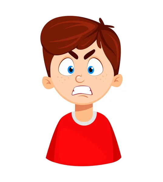 Ansiktsuttryck av söt pojke, arg — Stock vektor