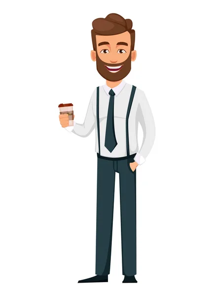 Красивый бородатый бизнесмен держит кофе — стоковый вектор