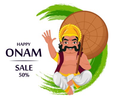 Kral Mahabali oturma ve şemsiye tutan