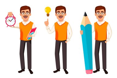 Okula geri dön. Öğretmen adam çizgi film karakteri