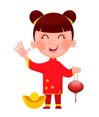 Çin Yeni Yılı. Sevimli kız fener tutan