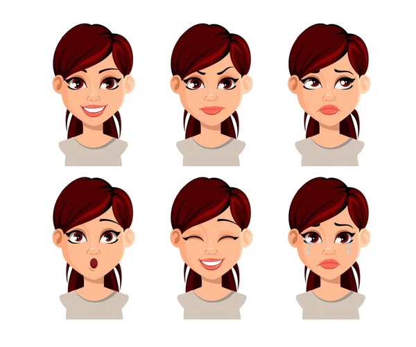 Expresiones faciales de mujer hermosa — Vector de stock