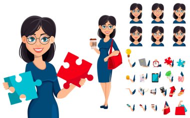 Mavi elbiseli genç güzel iş kadını