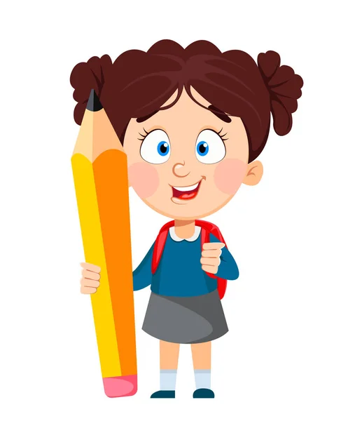 De vuelta a la escuela. Linda colegiala con mochila — Vector de stock