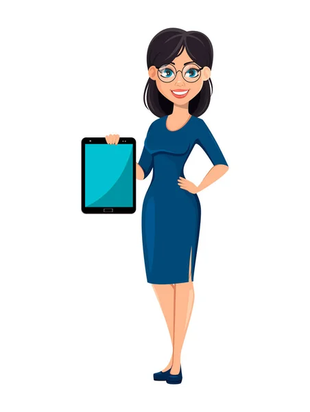 Jonge mooie zakenvrouw in blauwe jurk — Stockvector