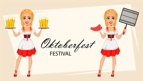 Oktoberfest. Ung flicka klädd i bayersk kostym — Stock vektor