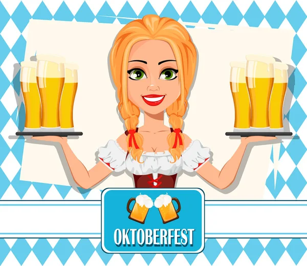 Oktoberfest. Young girl wearing Bavarian costume — Stock Vector