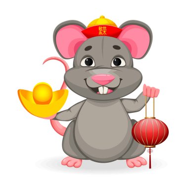 Çin Yeni Yılı. Komik sıçan fener tutan