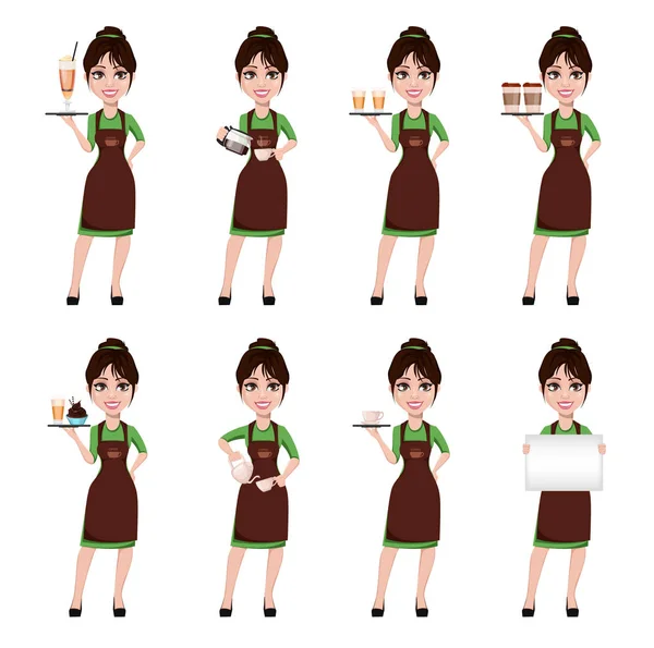 Bela barista feminina em uniforme profissional — Vetor de Stock