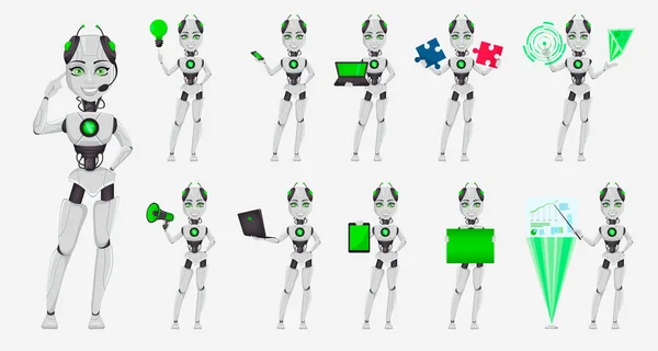 Robot con inteligencia artificial, bot femenino — Vector de stock