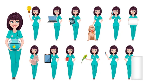 兽医妇女可爱的卡通人物 — 图库矢量图片