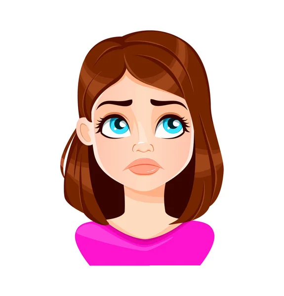 Face expression of beautiful woman, disappointed — Stock Vector