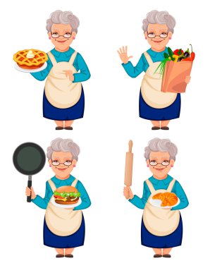 Yaşlı sevimli kadın büyükanne, dört pozlar seti