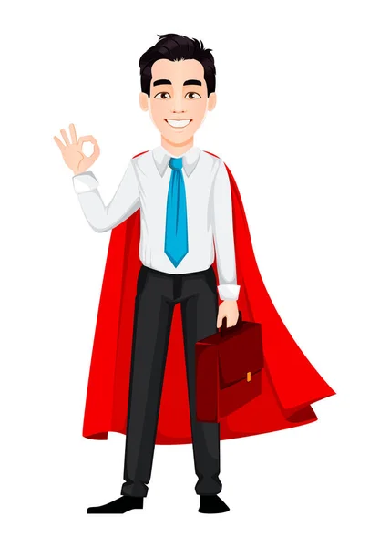 Młody człowiek biznesu ubrany w SuperHero płaszcz — Wektor stockowy