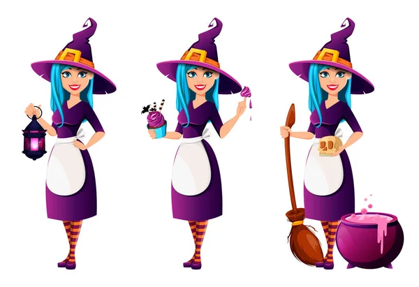 Fiesta de Halloween. Hermosa bruja dama — Vector de stock