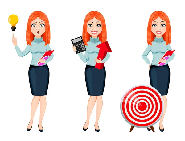 Young beautiful redhead business woman — Stock Vector