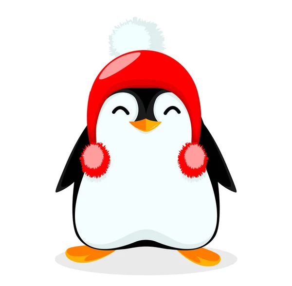 Pinguim pequeno bonito usando chapéu quente bonito — Vetor de Stock