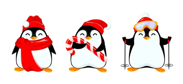 Mignon petit pingouin, ensemble de trois poses . — Image vectorielle
