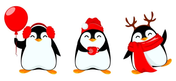 Mignon petit pingouin, ensemble de trois poses — Image vectorielle