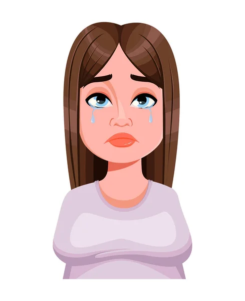 Face Expression Beautiful Size Woman Crying Female Emotion Cute Cartoon — Stock Vector