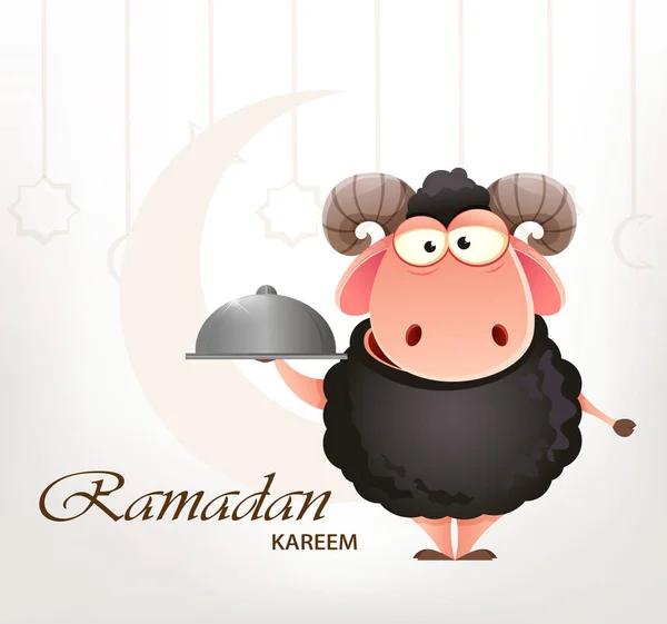 Eid Adha Mubarak Fiesta Tradicional Musulmana Kurban Bayrami Gramo Divertido — Vector de stock