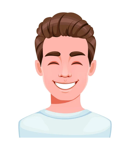 Expresión Cara Joven Guapo Riéndose Emoción Masculina Avatar Personaje Dibujos — Vector de stock