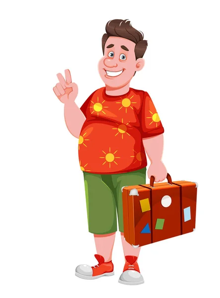 Šťastný Usměvavý Cestovatel Veselá Turistická Kreslená Postava Vektorová Ilustrace — Stockový vektor