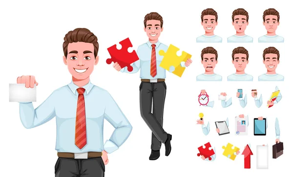 Successful Business Man Pack Body Parts Emotions Things Handsome Businessman — Stock Vector
