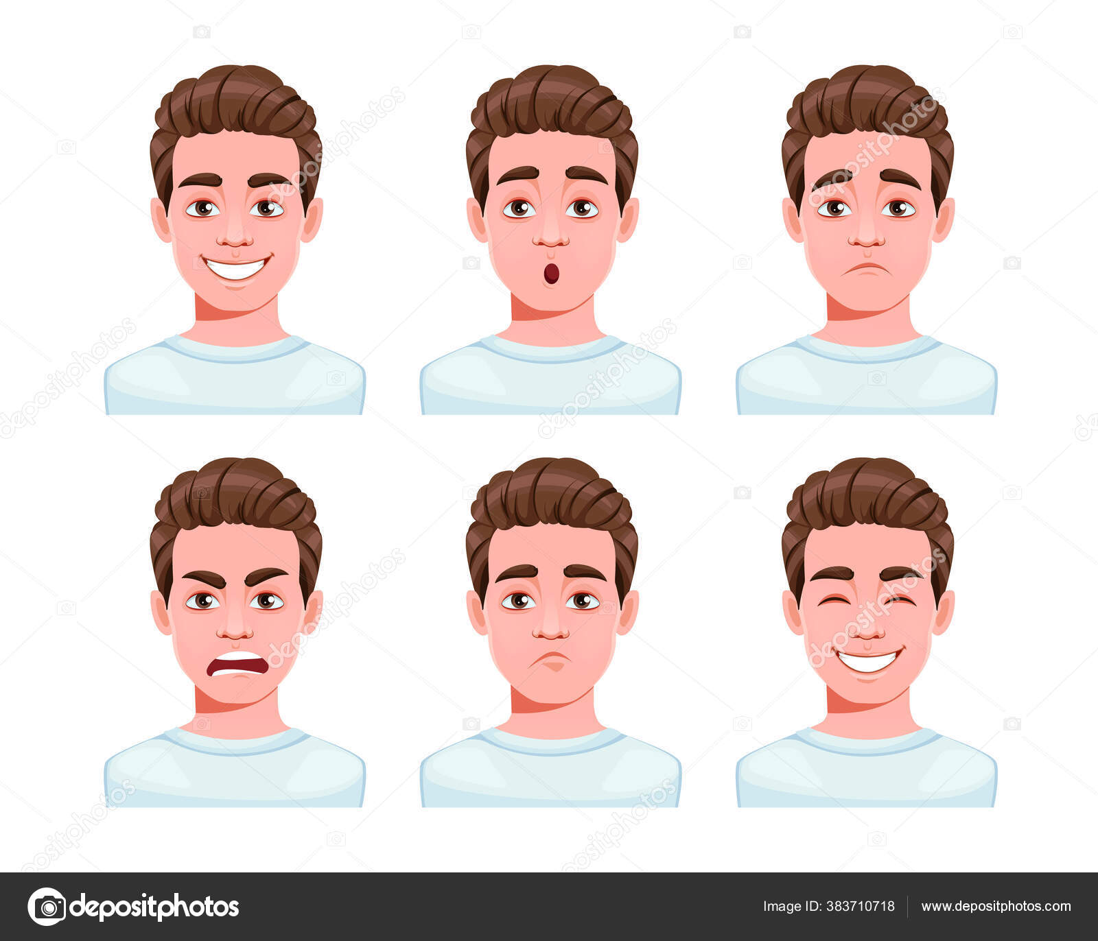 Face Expressions Handsome Man Cartoon Character Set Six Emotions Different  Stock Vector Image by ©VectorKIF #383710718